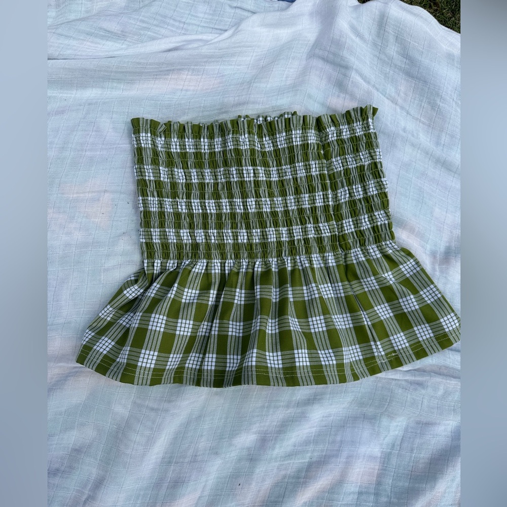 Green palaka gathered tube top (home sewn)